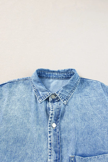 Oversized Button Down Denim Shirt Dress - Fashorio