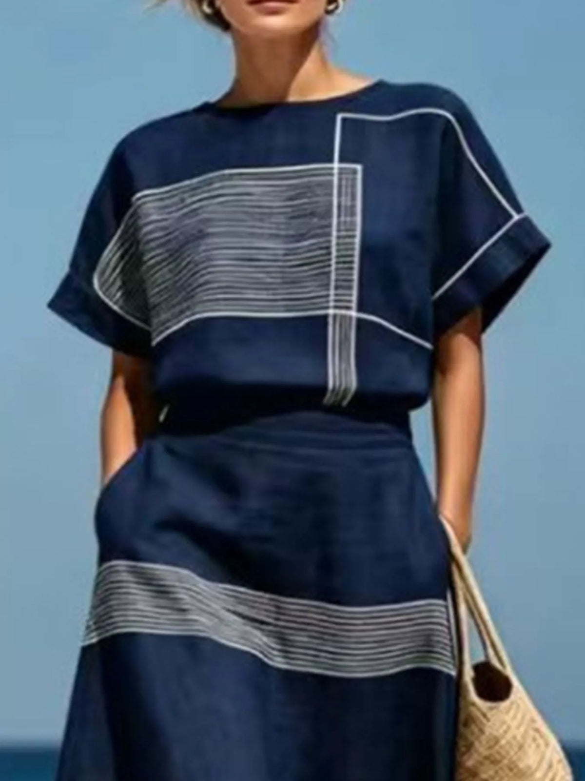 Pocket detail on the striped skirt