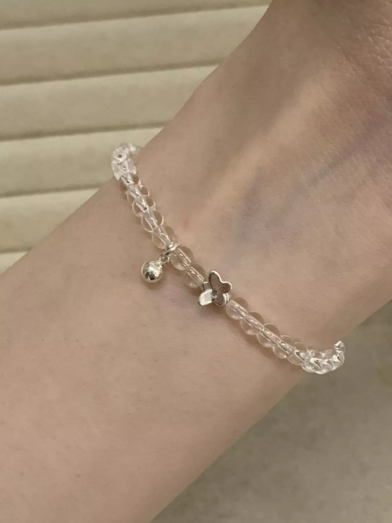 Crystal beaded bracelet with butterfly charm front view