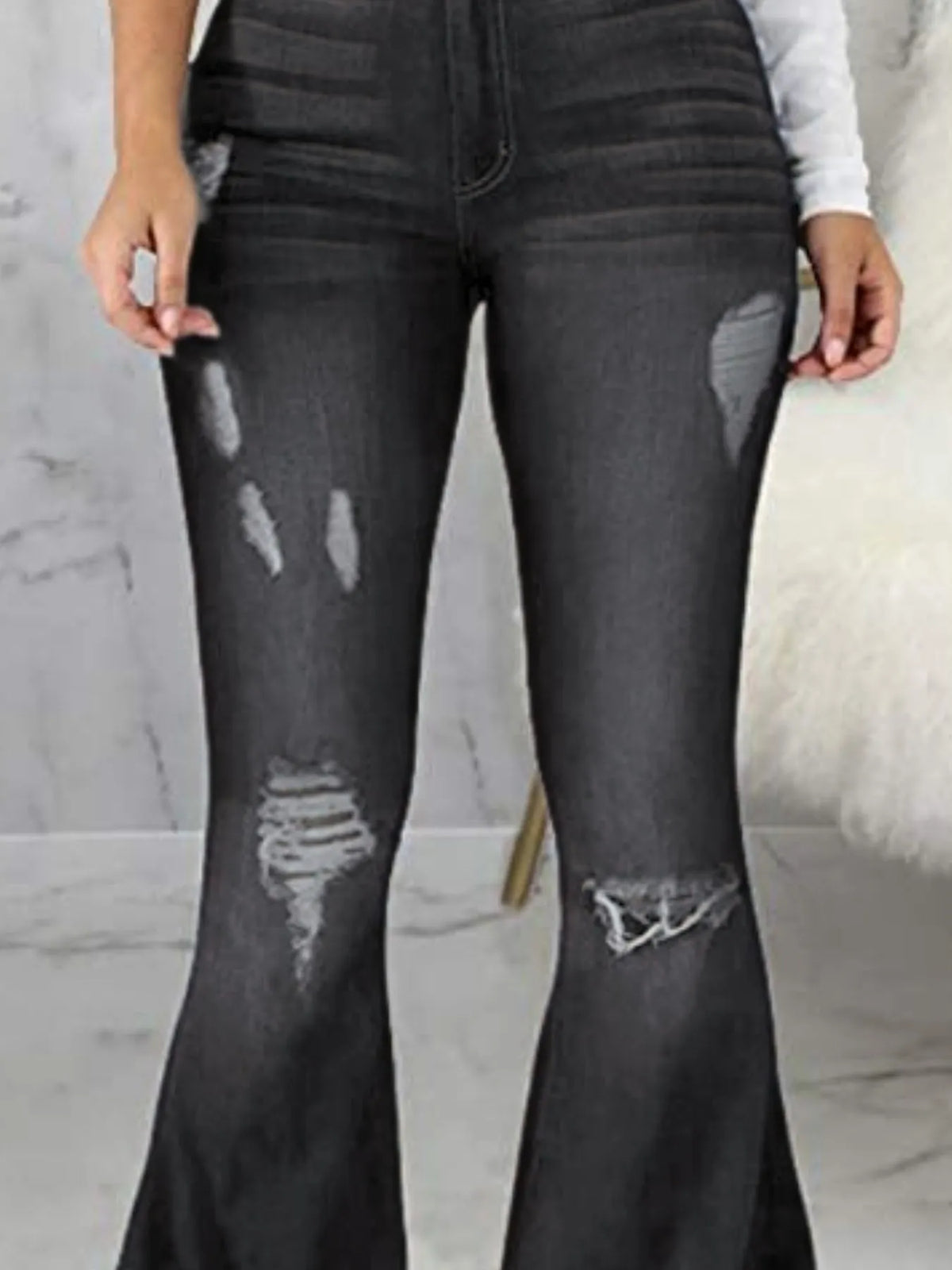 Plus Size Distressed Raw Hem Flare Jeans, view 9