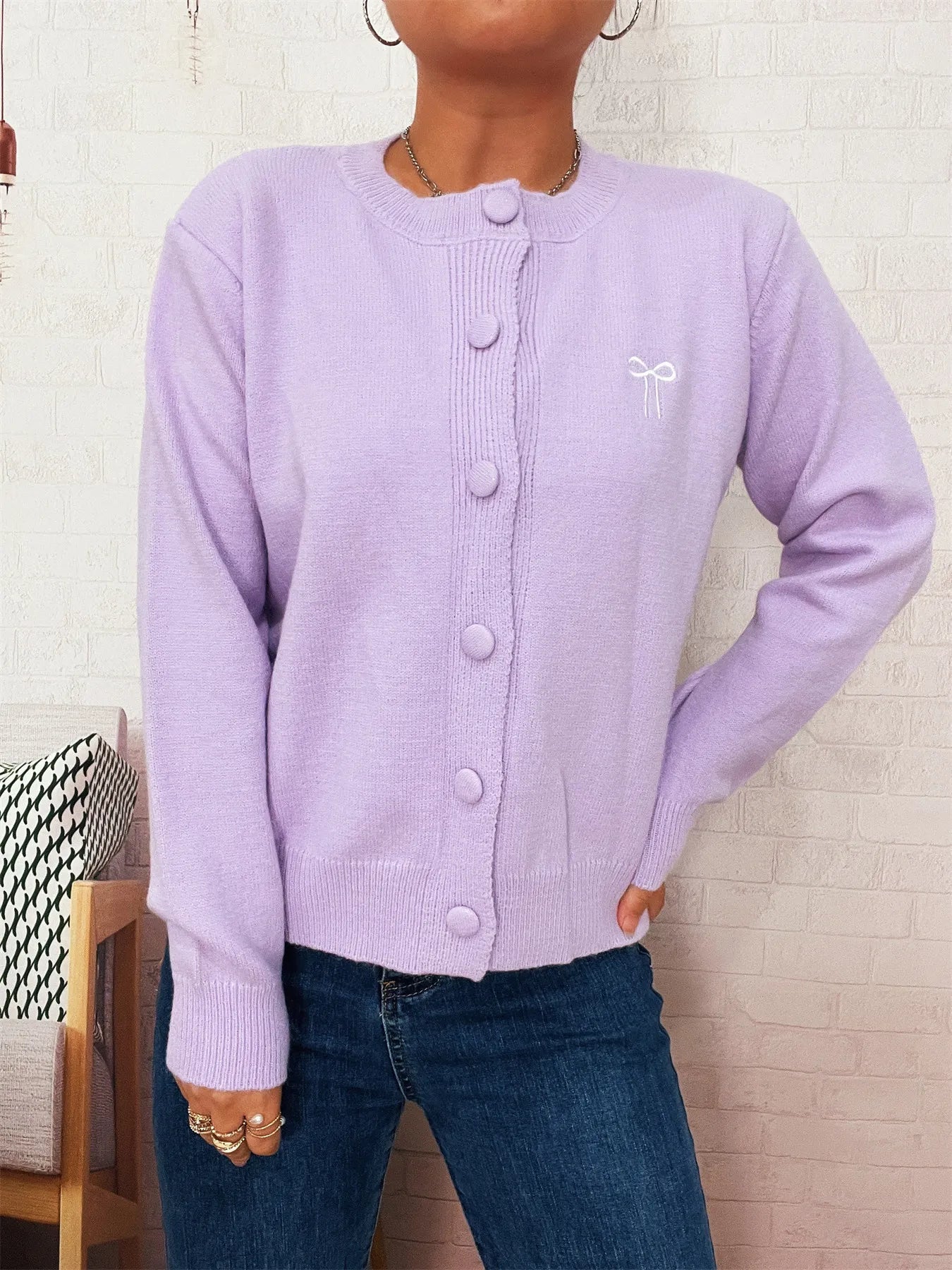 Button-Up Long Sleeve Cardigan - Fashorio