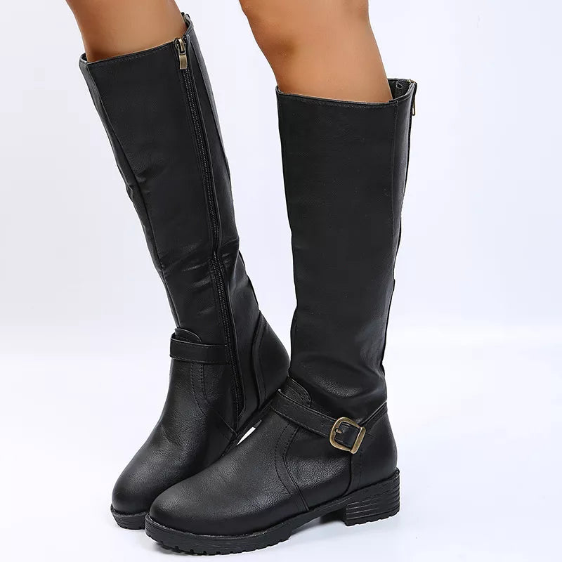 Round Toe Low Block Heel Boots side profile