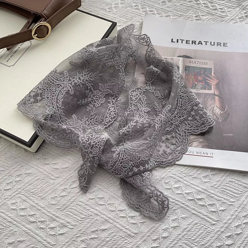 Cotton lace scarf shown in gray