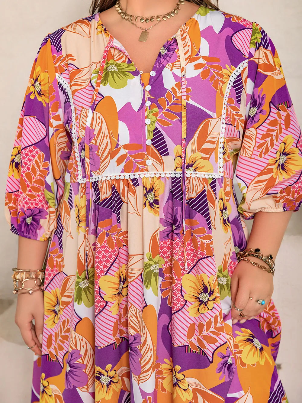 Printed maxi dress neckline tie detail