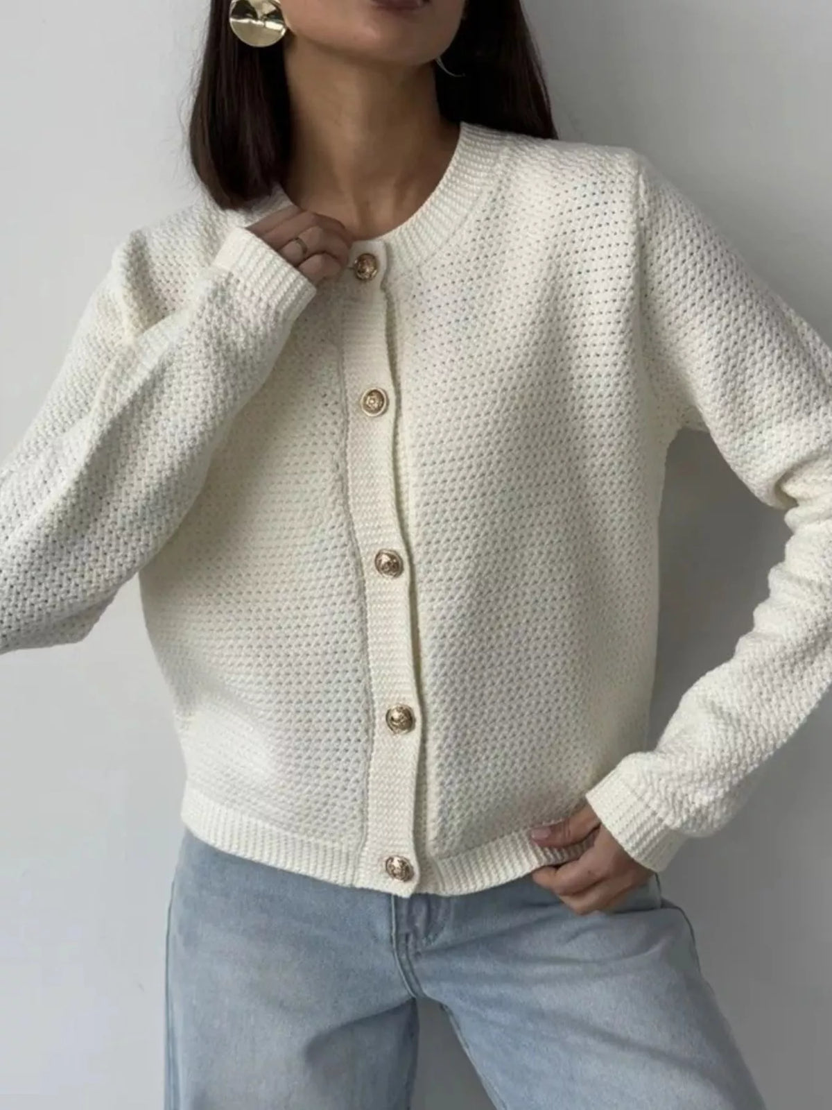 Button Up Texture Knit Cardigan, view 11