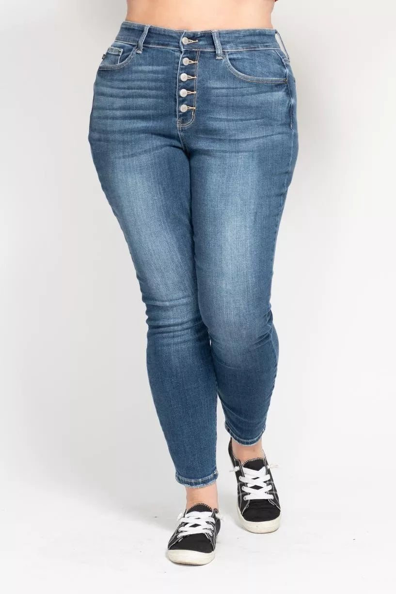 Judy Blue High Rise Button Fly Skinny Jeans, view 10