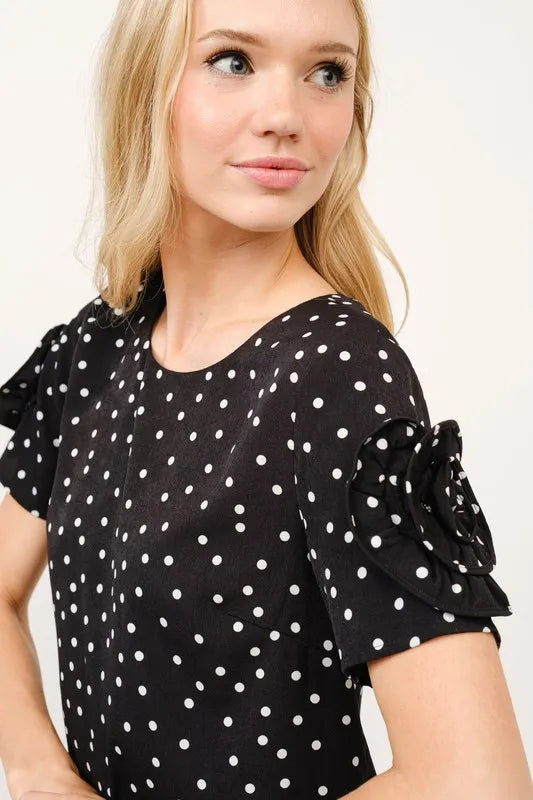 Embellished Sleeve Polka Dots Shift Dress styled look