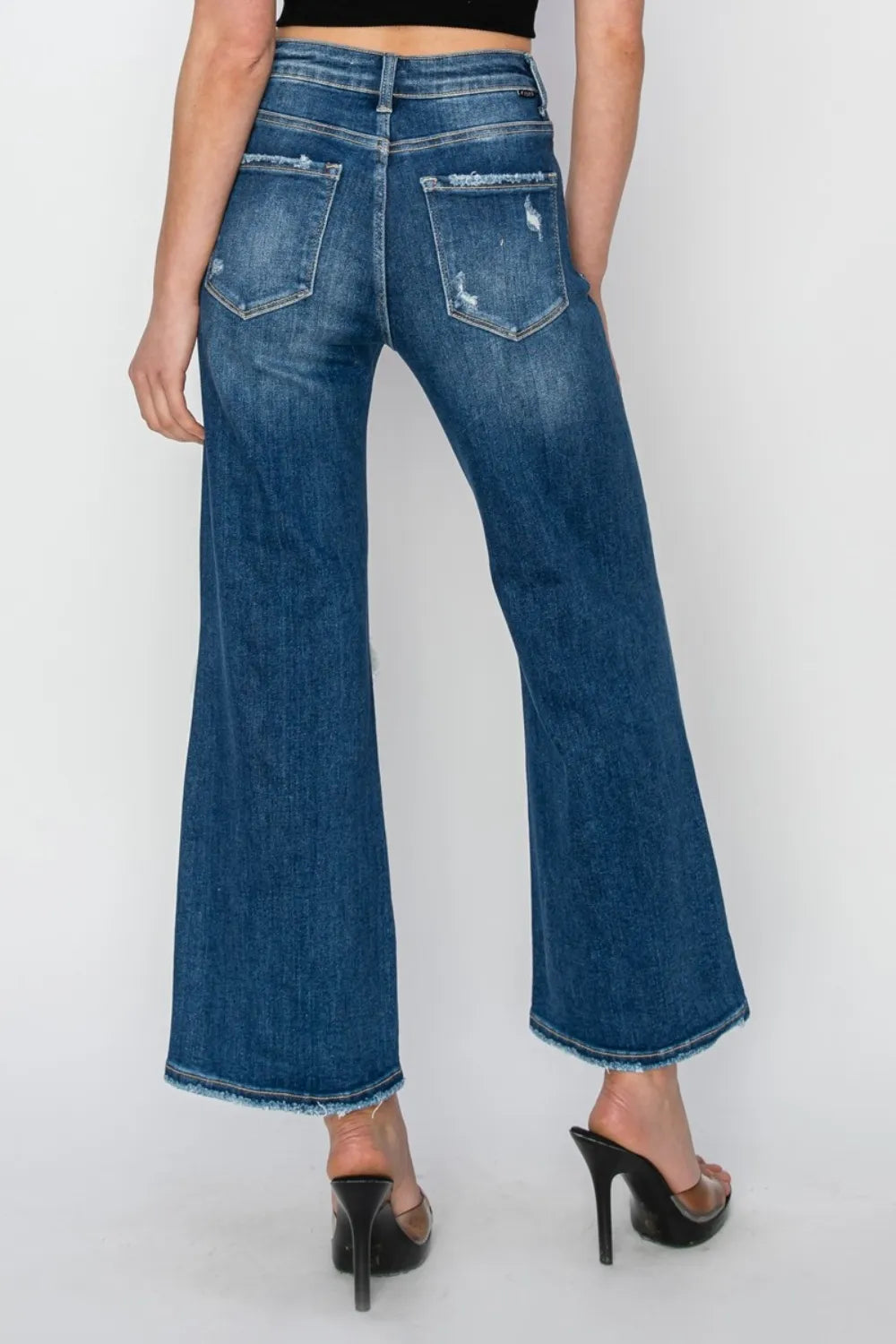 Risen Full Size High Rise Patch Detailed Wide Leg Crop Jeans - Fashorio