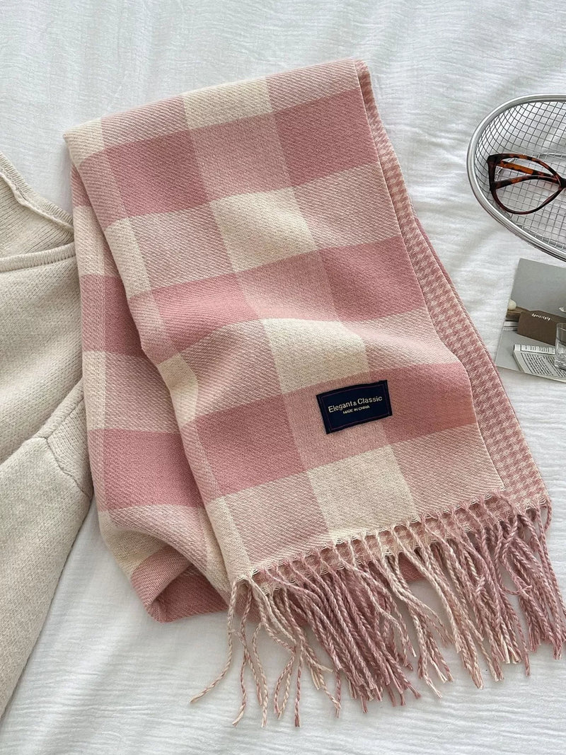 Plaid tassel winter scarf in a soft check