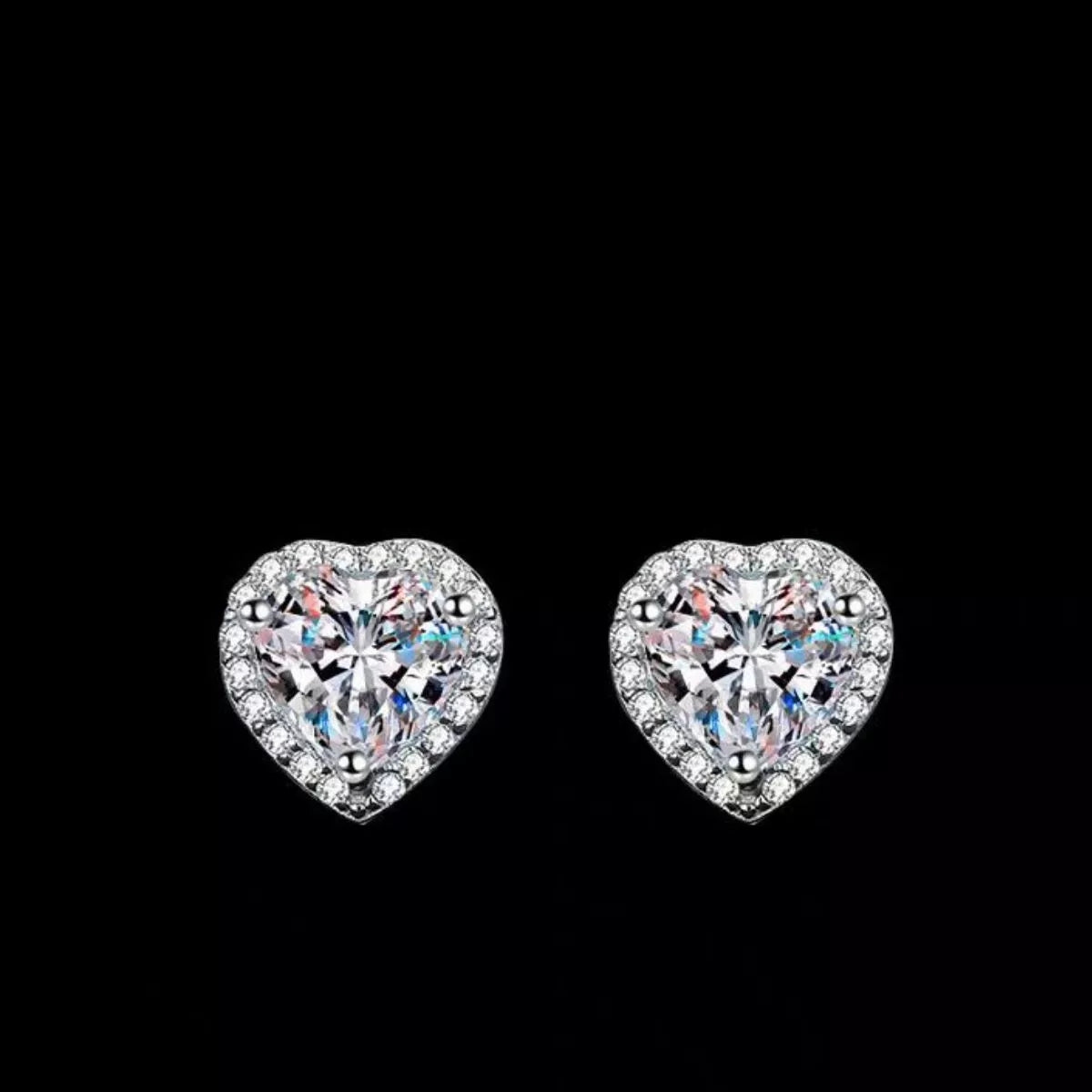 Heart shaped moissanite sterling silver stud earrings back view