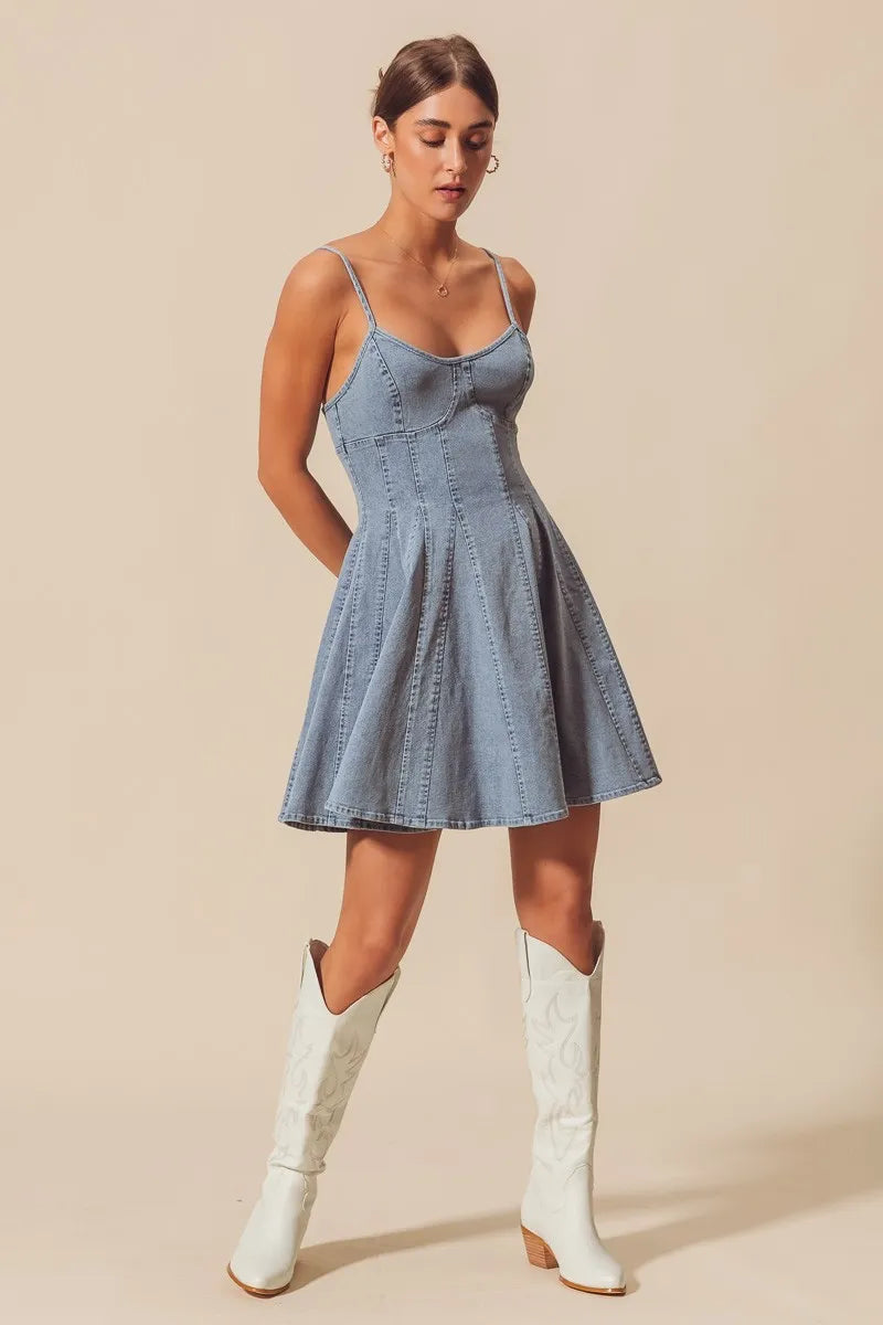 SO ME A Line Fit and Flare Denim Mini Dress - Fashorio