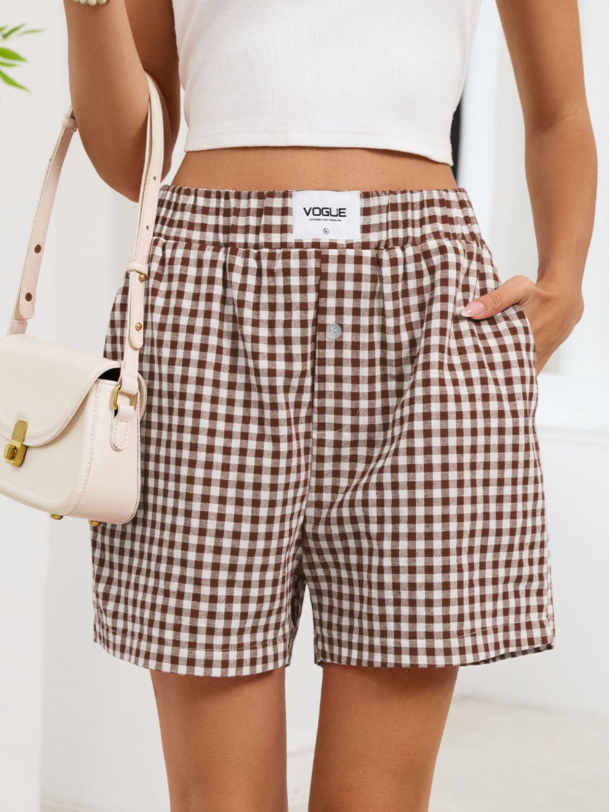 Gingham shorts additional hem close up