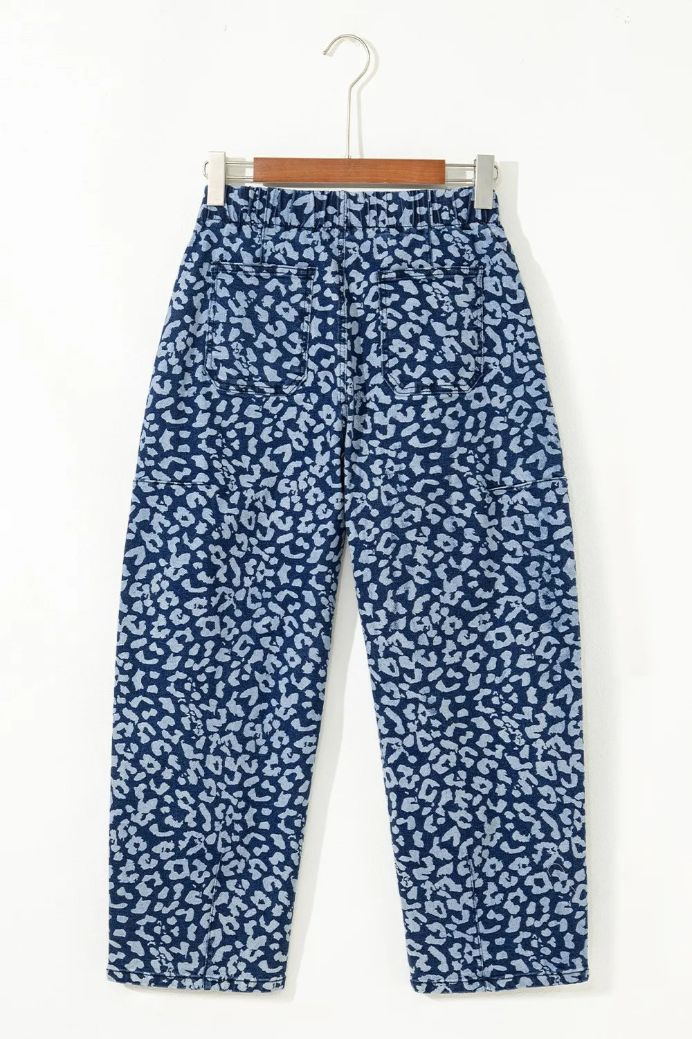 Drawstring waist detail on printed denim