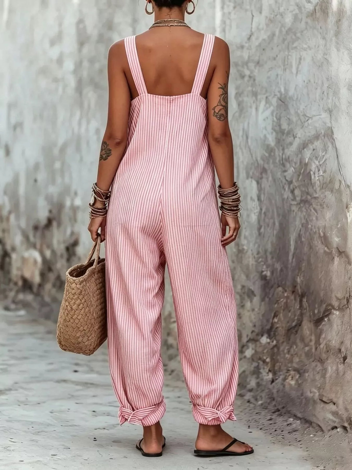 Striped wide leg jumpsuit back view