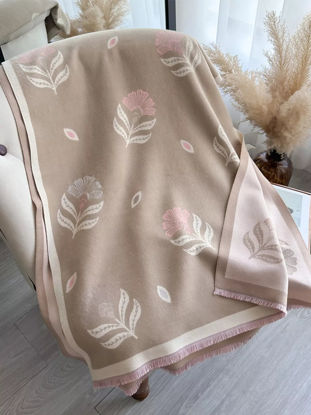 Printed raw hem shawl color variation