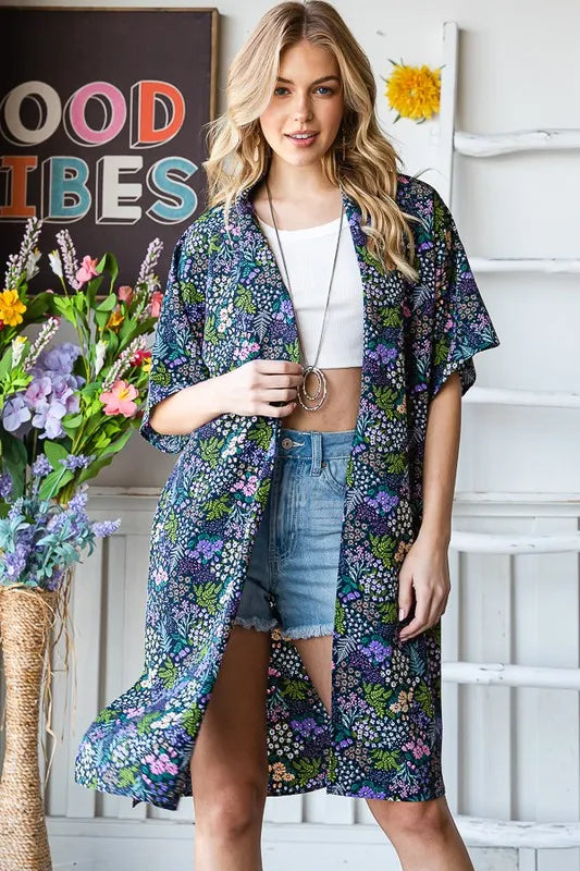 Heimish Full Size Half Sleeve Floral Open Cardigan Plus Size - Fashorio