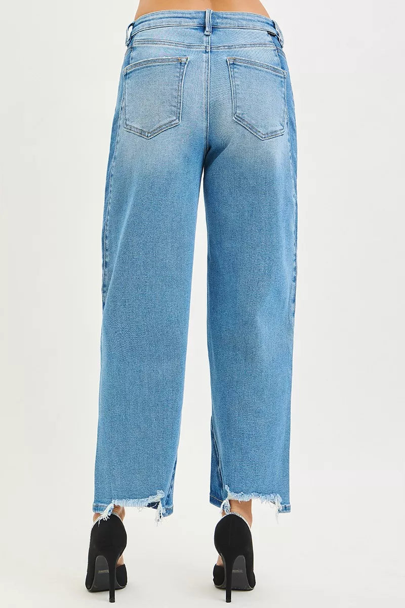 RISEN cropped barrel contrast denim full length