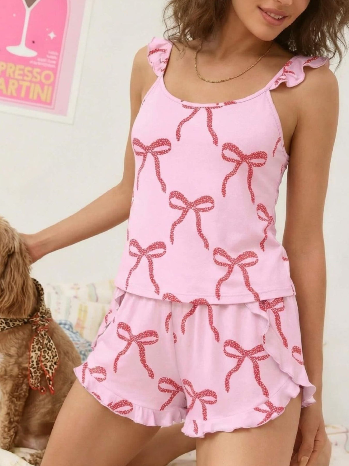 Ruffled Printed Cami and Shorts Set, view 4
