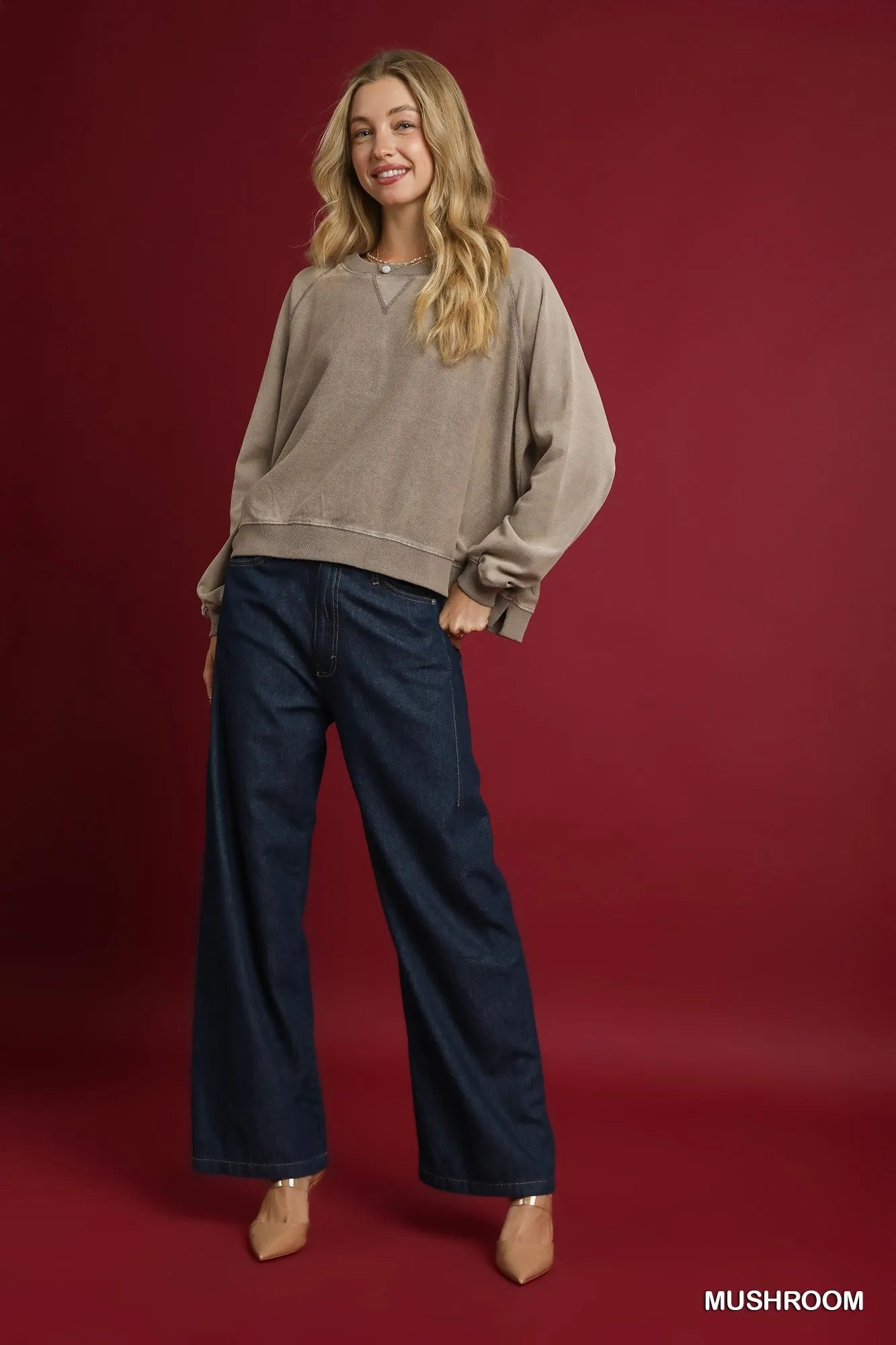 Umgee Mineral Wash French Terry Sweatshirt - Fashorio