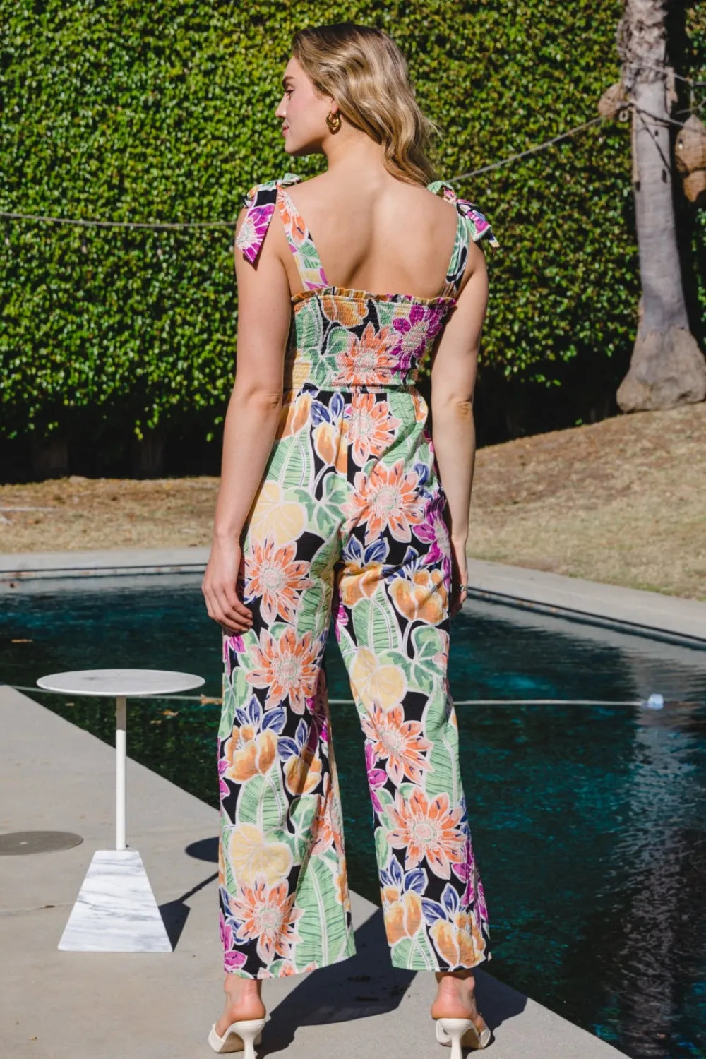 Floral Sleeveless Wide Leg Jumpsuit back view