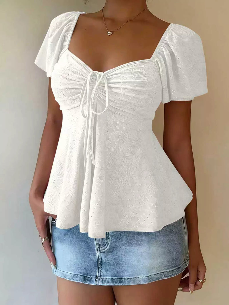 Belinda sweetheart neck flutter sleeve top front view
