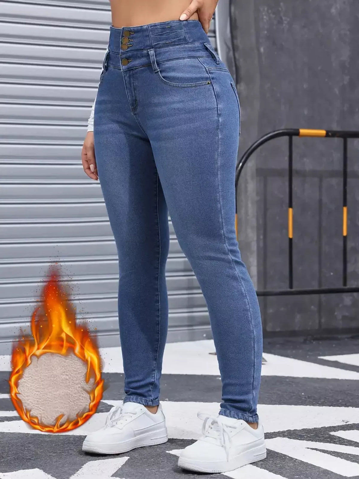 Fleece lined blue jeans full length styling