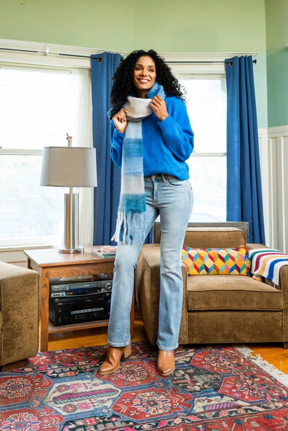 Judy Blue mid rise thermal bootcut jeans front view