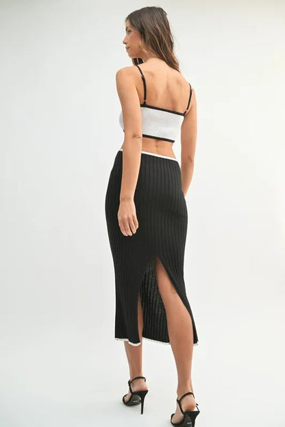 MABLE Ribbed Knit Color Block Cutout Midi Dress - Fashorio