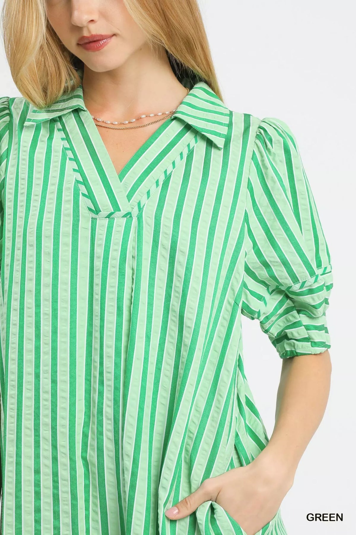 Striped Puff Sleeve Midi Dress detail