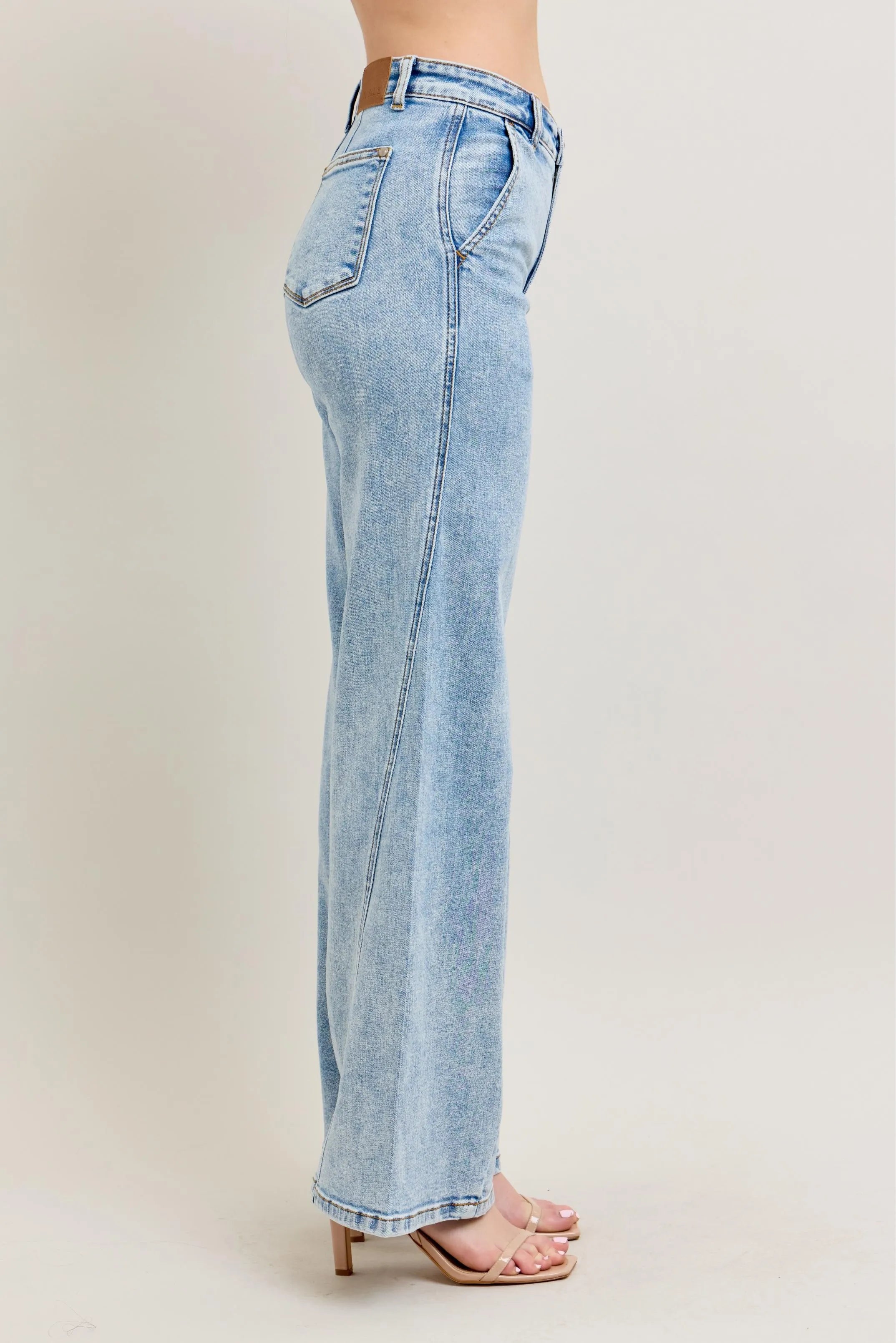 Judy Blue Full Size High Waist Wide Leg Jeans with Skewed Inseam Plus Size - Fashorio