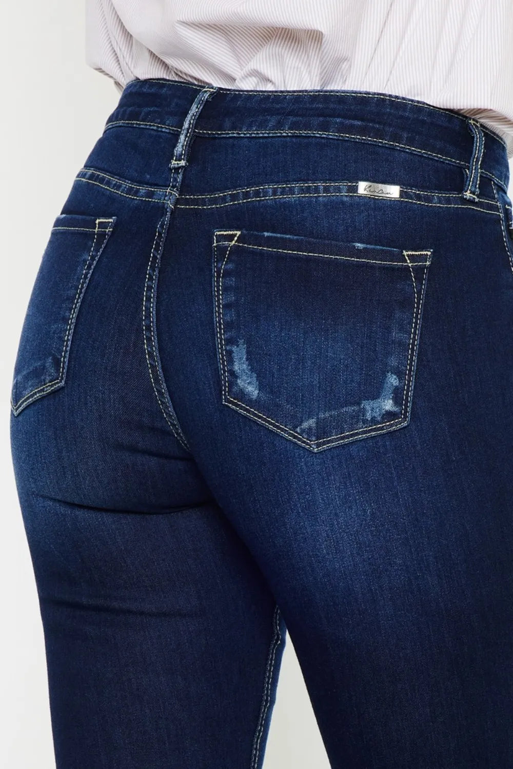 Kancan Mid Rise Slim Flare Jeans – Dark Stonewash Denim - Fashorio