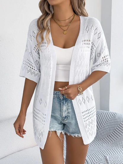 Openwork Open Front Half Sleeve Cardigan - Fashorio