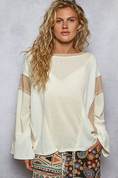 POL Contrast Round Neck Long Sleeve T-Shirt - Fashorio
