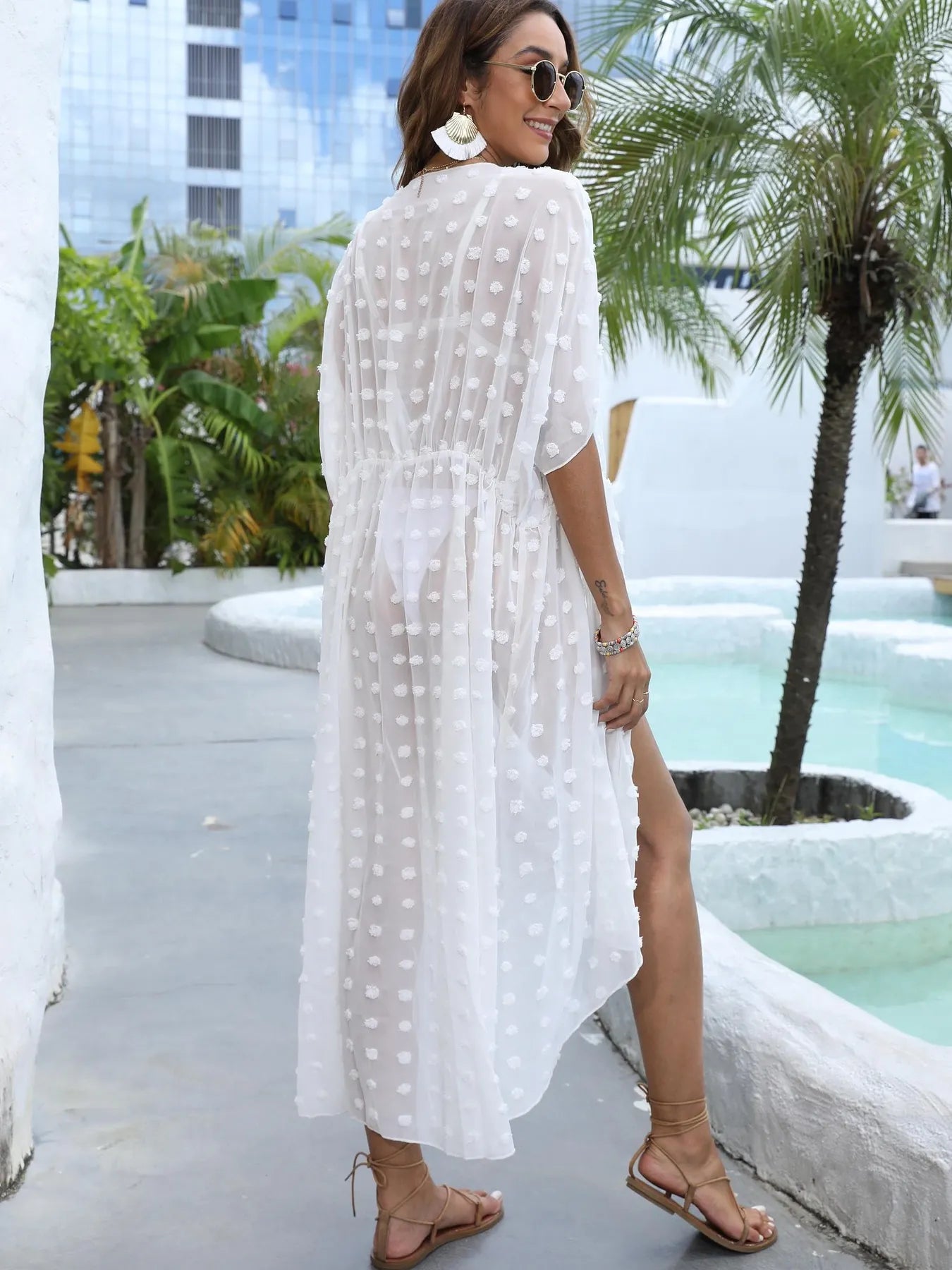 Swiss Dot Sheer Beach Cover Up Maxi Dress - Fashorio