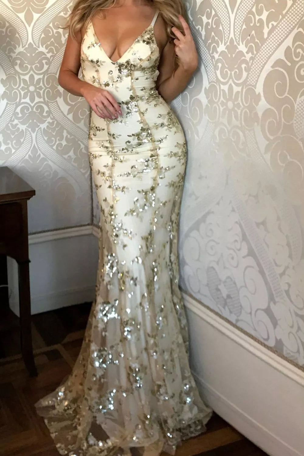 Sequin Tie Back V Neck Maxi Dress front view