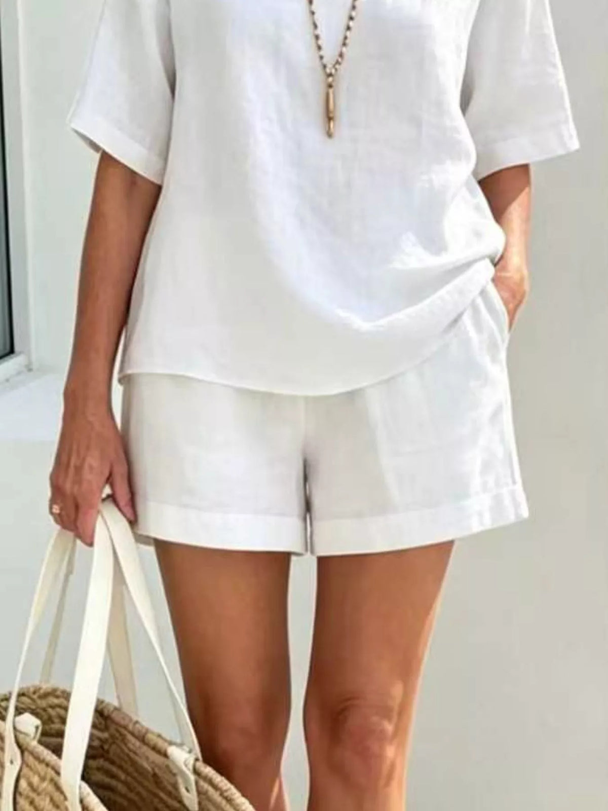 Matching top and shorts set shown on model