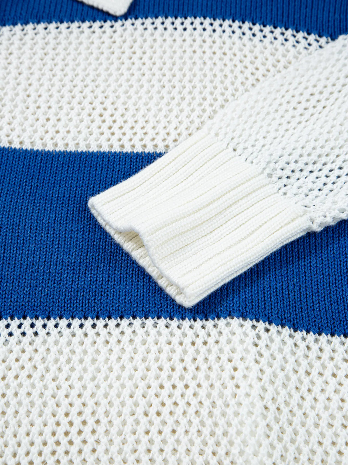 Dusty blue striped crochet polo cover up layered look view