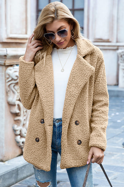 Ivy Lane Full Size Lapel Collar Sherpa Coat - Fashorio