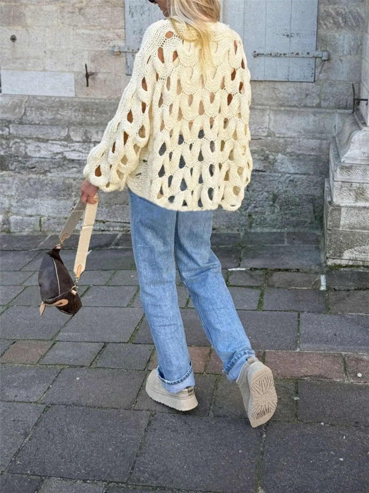Chunky Cable Knit Cutout Sweater back view