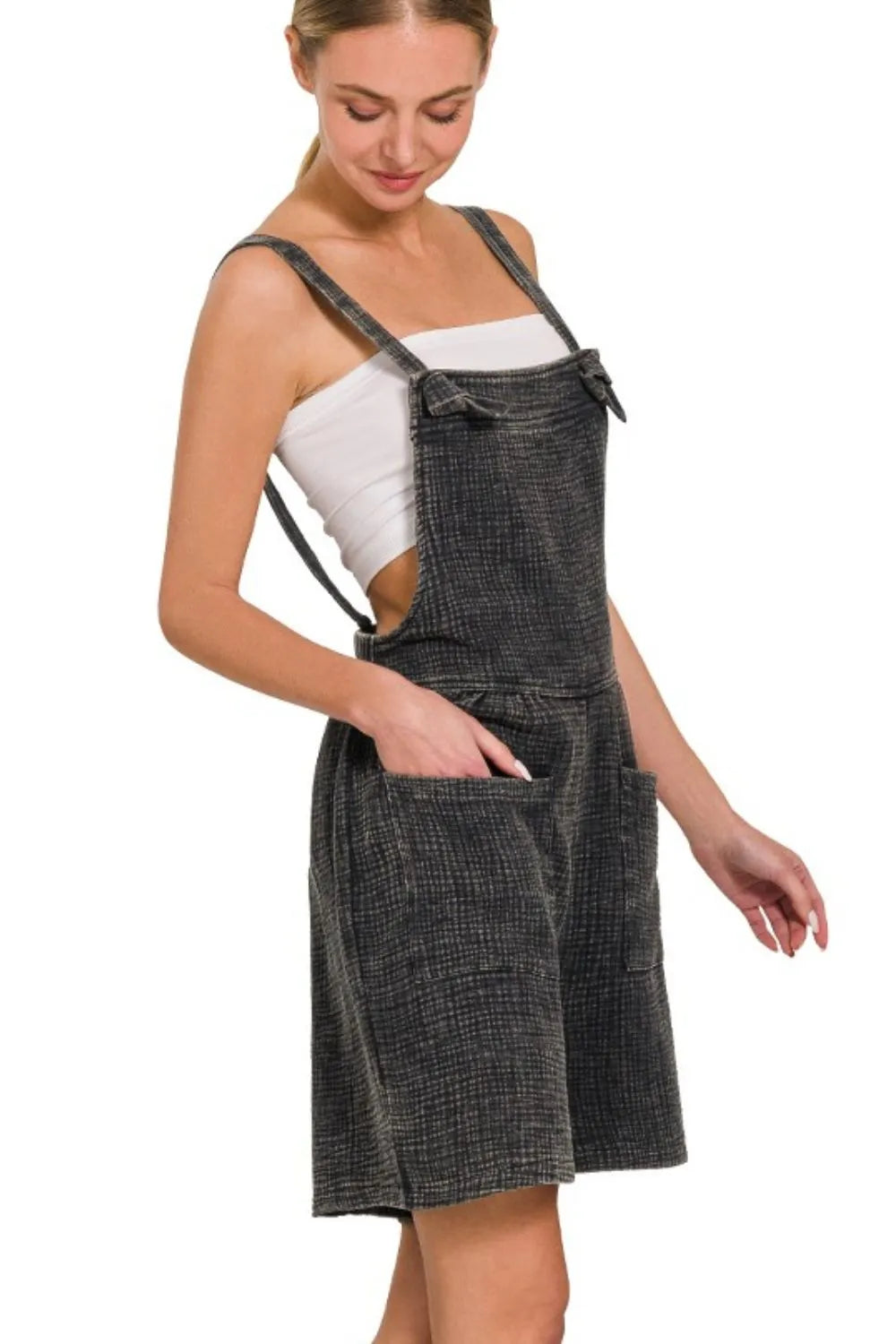 Woven Double Gauze Acid Washed Romper back view