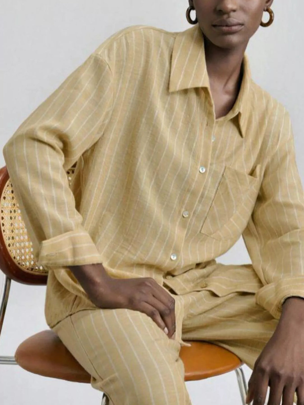 Striped shirt and wide leg pants two piece set