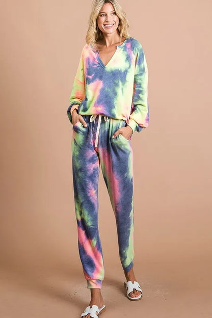 BiBi Tie Dye French Terry Casual Pants - Fashorio