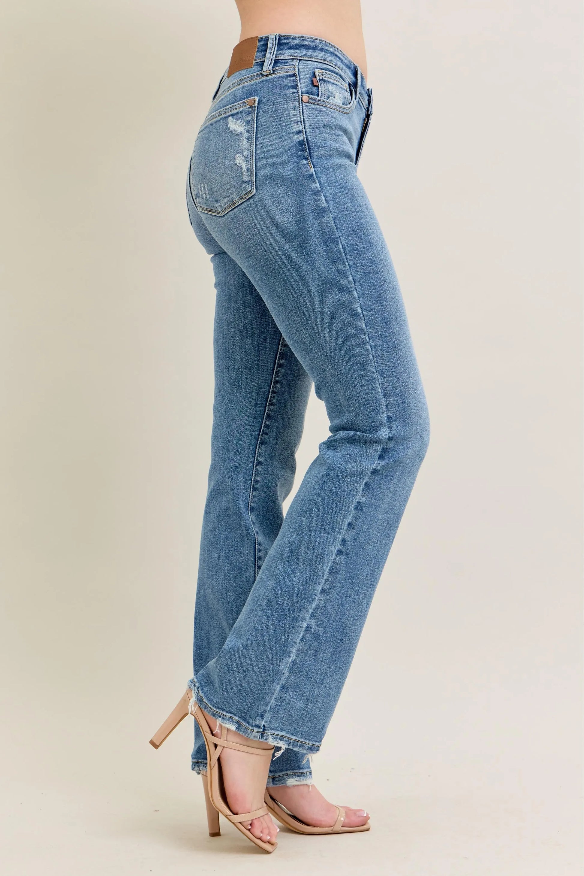 Judy Blue Full Size Mid Rise Wash Destroy Hem Bootcut Jeans Plus Size - Fashorio