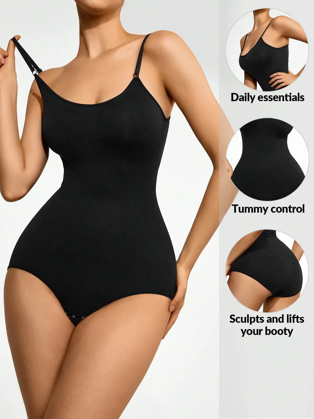 Basic Bae Full Size Scoop Neck Butt Lifting Bodysuit Black - Fashorio