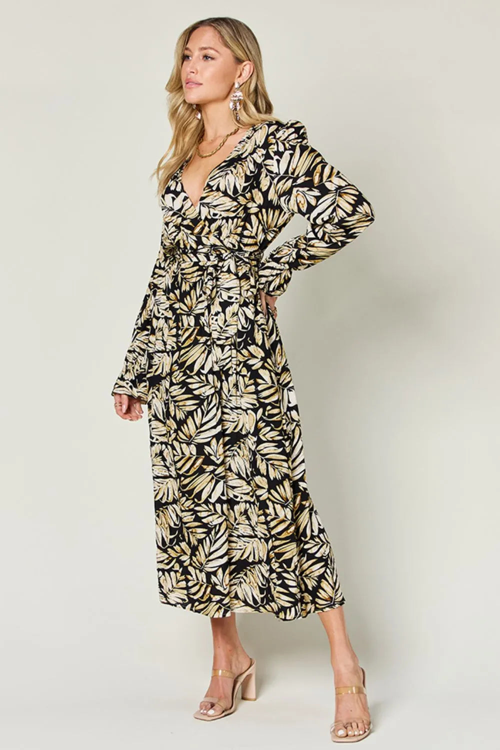 Black flounce sleeve dress detail