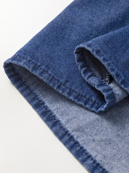 Drawstring High Waist Puff Sleeve Denim Mini Dress - Fashorio