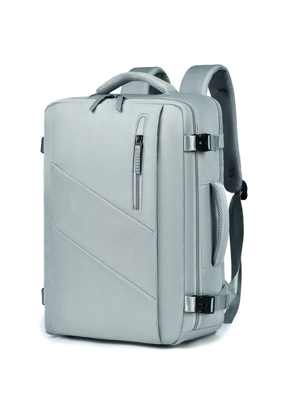 Oxford cloth adjustable strap backpack zip and hardware detail
