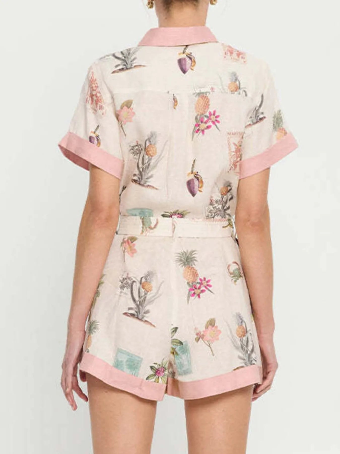Printed Short Sleeve Romper with Belt - Fashorio
