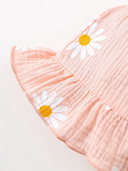 Children's Daisy Textured Wide Strap Romper and Hat Set - Fashorio