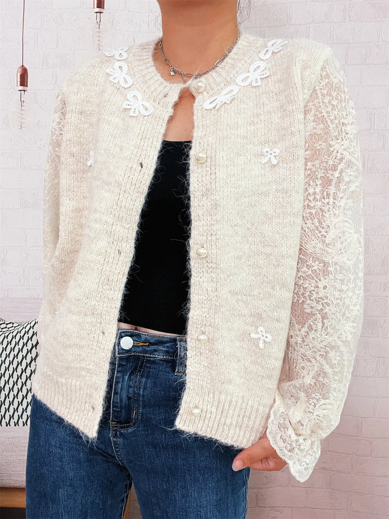 Lace sleeve button up cardigan front view